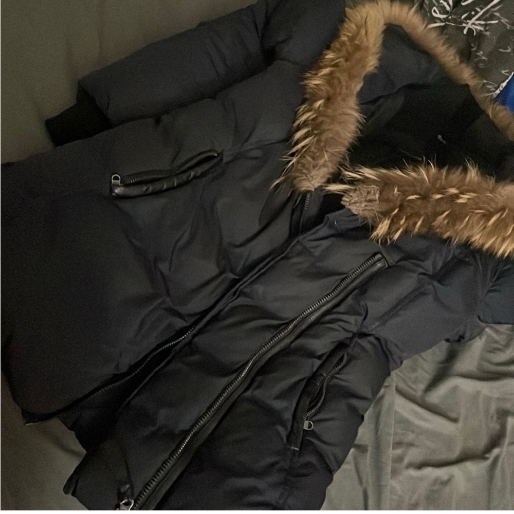 Mackage Black Puffer Jacket with Faux Fur